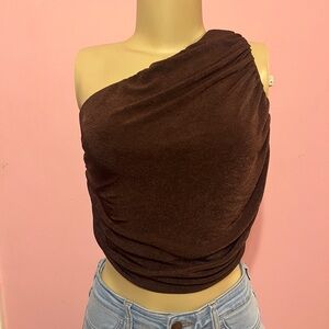 Cider Chocolate Brown One-Shoulder Crop Top